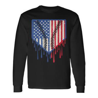 Baseball Drip Boys Ice Cream Patriotic American Flag Long Sleeve T-Shirt - Thegiftio UK