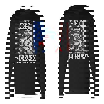 Ben Drankin 4Th Of July Usa Flag Drinking Beer Long Sleeve T-Shirt - Monsterry