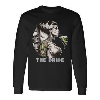 The Bride The Monster Frankenstein Spooky Halloween Long Sleeve T-Shirt - Thegiftio UK