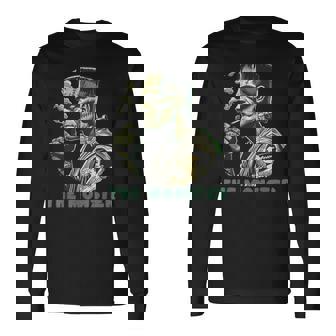 The Bride The Monster Frankenstein Spooky Halloween Long Sleeve T-Shirt - Seseable