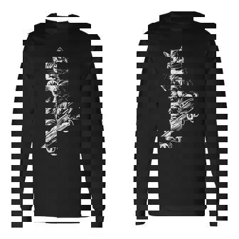 Cat Skateboard Skater Graphic Long Sleeve T-Shirt - Thegiftio UK