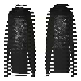 Halloween Cat Selfie With Spooky Cat Ghost Lovers Long Sleeve T-Shirt - Thegiftio