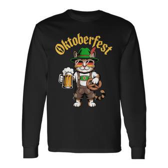 Oktoberfest Cute Cat Pretzel Beer Party Adults Long Sleeve T-Shirt - Thegiftio UK