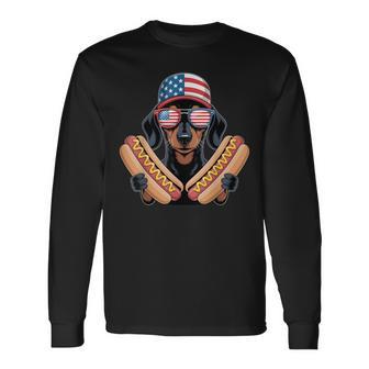 Patriotic Dachshund 4Th Of July Hotdog American Flag Long Sleeve T-Shirt - Thegiftio UK