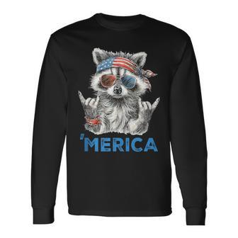Patriotic Raccoon Rockin Usa Pride 4Th Of July Raccoon Long Sleeve T-Shirt - Thegiftio UK