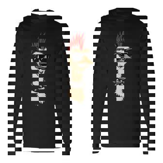 Punk Avestruz Mohawk Banda De Rock And Roll Amante De Los Animales In Mangas Camiseta de manga larga - Regaloses