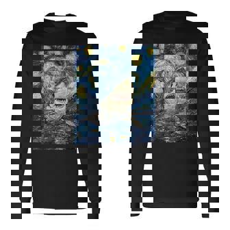 Shark Van Gogh Style Starry Night Long Sleeve T-Shirt - Thegiftio