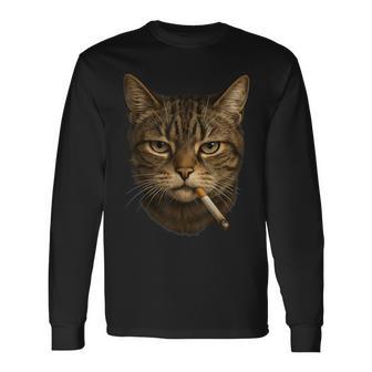 Smoking Cat Cigarette Kitty Gen Z Meme Cat Lover 2025 Long Sleeve T-Shirt - Thegiftio UK
