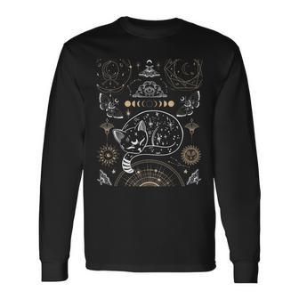 Gato Luna Polilla Fases Lunares Academia Oscura Estética Camiseta de manga larga - Regaloses