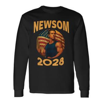 Gavin Newsom 2028 Political Satire Muscle American Patriot Long Sleeve T-Shirt | Mazezy
