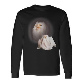 Ghost Cat Ghost Kitten Cat Meme Halloween Long Sleeve T-Shirt - Thegiftio UK