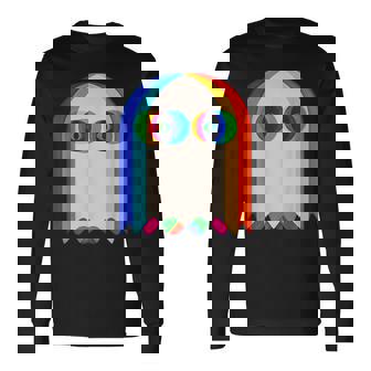 Ghost Trippy Vaporwave Halloween Techno Rave Edm Long Sleeve T-Shirt | Mazezy