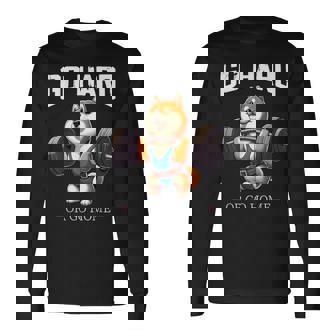 Go Hard Or Go Home 柴犬 犬 ウエイトリフティング フィットネス ジム 長袖Tシャツ - Kawaiitshirt