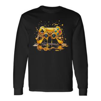 Gold Splash Video Game Controller Golden Gamer Gaming Long Sleeve T-Shirt - Thegiftio UK