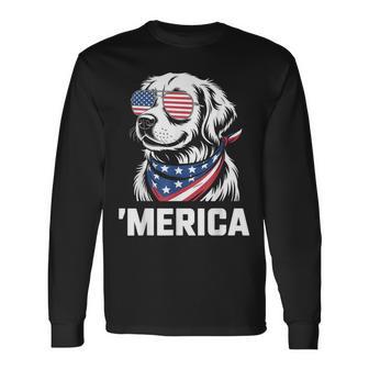 Golden Retriever 4Th Of July Merica American Flag Patriotic Long Sleeve T-Shirt - Thegiftio UK