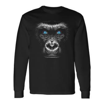 Gorilla Dibujo Retrato Animal Ojos Azules Gráfico Mono Camiseta de manga larga - Regaloses