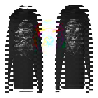 Gorilla Monkey グラフィック アニマルアート サングラス ゴリラ 長袖Tシャツ - Kawaiitshirt