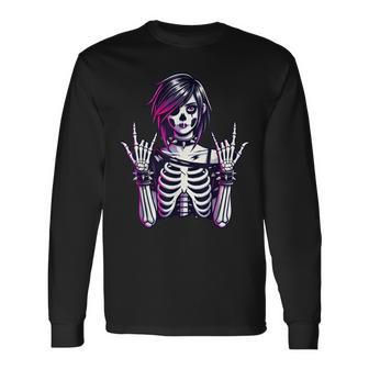 Goth Girl Emo Punk Skeleton Grunge Long Sleeve T-Shirt - Thegiftio