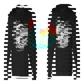 Gran Ola Monte Fuji Puesta Delol Paisaje Camiseta de manga larga - Regaloses