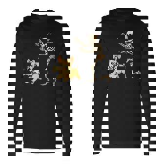 Halloween Dog Skeleton Chasing French Bulldog Long Sleeve T-Shirt | Seseable UK