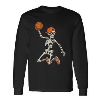 Halloween Skeleton Basketball For Ns Boys Men Long Sleeve T-Shirt - Thegiftio UK