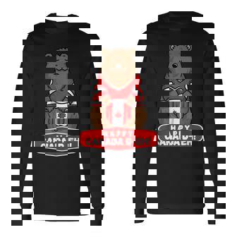 Happy Canada Day 面白いカナダのクマの旗 長袖Tシャツ - Kawaiitshirt