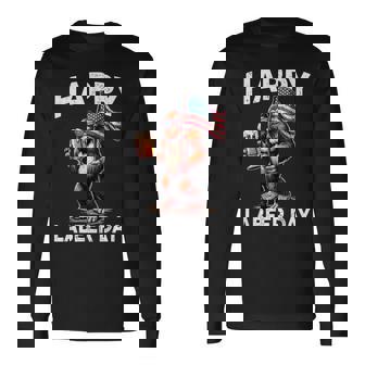 Happy Labeer Day Labor Day Sasquatch American Flag Patriotic Long Sleeve T-Shirt | Mazezy