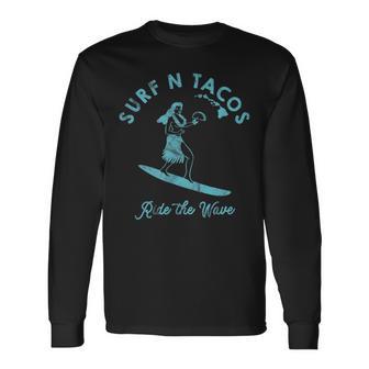 Hawaiiurf N Taco サーファー フラガール ヴィンテージスタイル 長袖Tシャツ - Kawaiitshirt