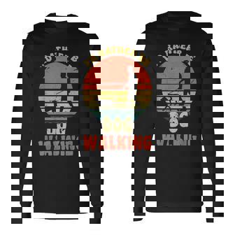 I'd Rather Be Dog Walking レトロ ラブドッグウォーカー 長袖Tシャツ - Kawaiitshirt