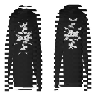 Imprimé Croix De Malte Petite Poche Poitrine Blanc T-shirt à manches longues - Cadeauxyz