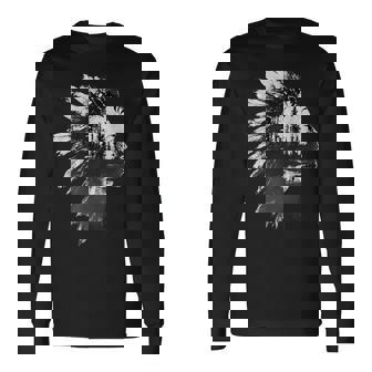 Indian Tribe Coiffe À Plumes Indiennes Motif Forêt T-shirt à manches longues - Cadeauxyz