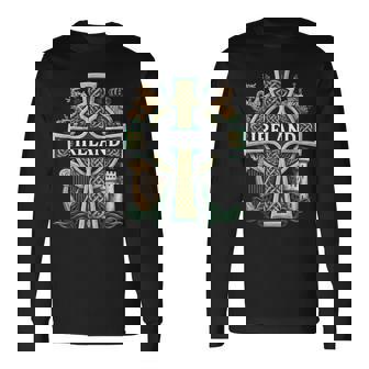 Ireland St Patrick Day Celtic Cross Green Celebration Irish Long Sleeve T-Shirt - Monsterry