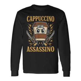 Italian Brainrot Cappuccino Assassino Brain Rot Meme Long Sleeve T-Shirt - Thegiftio