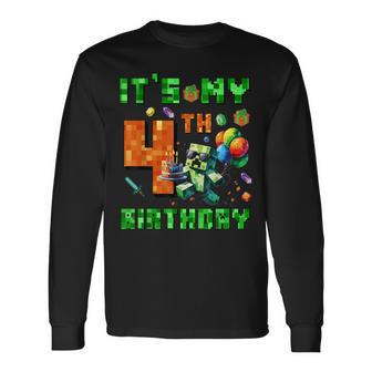 It's My 4Th Birthday Pixel Number Video Game Gamer Long Sleeve T-Shirt - Thegiftio UK