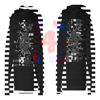It's My 4Th Birthday Spider Theme Party Boys 4 Years Old Long Sleeve T-Shirt | Mazezy