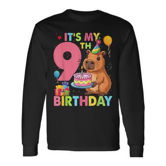 It's My 9Th Birthday Capybara 9 Years Old Capy Birthday Long Sleeve T-Shirt - Thegiftio UK