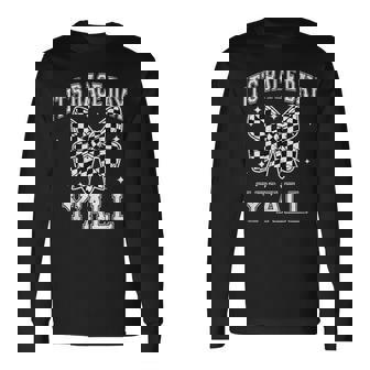 It's Race Day Y'all Checkered Flag Bow Car Racing Race Car Long Sleeve T-Shirt - Monsterry