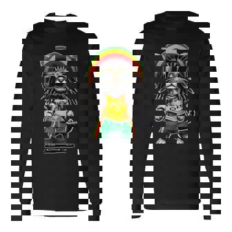 Jameowca クールで面白いジャマイカン ラスタ レゲエ キャット 長袖Tシャツ - Kawaiitshirt