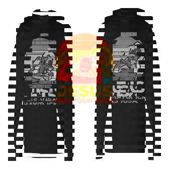 Jesus Has Your Back 柔術 レトロ クリスチャン 長袖Tシャツ - Kawaiitshirt