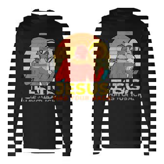 Jesus Jiu Jitsu Apparel Retro Cool Jiu Jitsu Cristiano Idea De Regalo Religioso -Jóvenes Manga Larga Negro Pequeño Eu Camiseta de manga larga - Regaloses