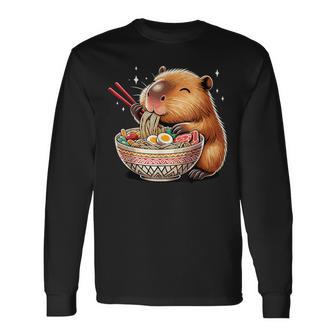 Kawaii Capybara Eating Japanese Ramen Noodles Capybara Long Sleeve T-Shirt - Thegiftio
