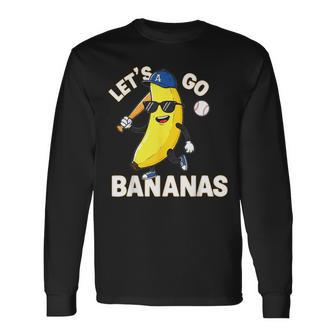 Let's Go Bananas Baseball Banana Cool Cartoon Sports Long Sleeve T-Shirt - Thegiftio UK