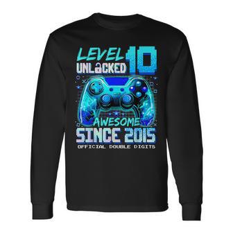Level 10 Unlocked Awesome Since 2015 10Th Birthday Gaming Long Sleeve T-Shirt - Thegiftio UK