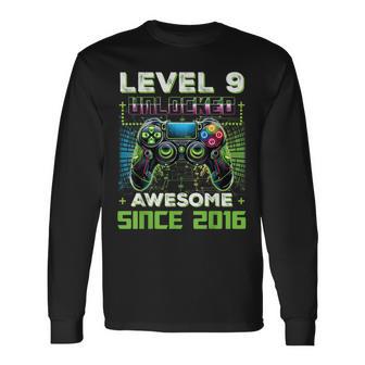 Level 9 Unlocked Video Game 9Th Birthday Gamer Boys Son Long Sleeve T-Shirt - Thegiftio UK