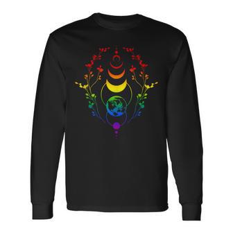 Lgbtq Fases Lunares Arcoíris Tierra Estilo Bohemio In Mangas Camiseta de manga larga - Regaloses