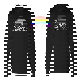 Lgbtq レインボー 山 サンセット ヴィンテージ 長袖Tシャツ - Kawaiitshirt