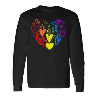 Lgbtq レインボーフラッグハート Lgbtqia バレンタインデー プライドムーン 長袖Tシャツ - Kawaiitshirt