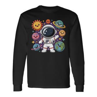 Lindo Astronauta Kawaii Con Planetas Felices Y Espacio De Estrellas Camiseta de manga larga - Regaloses