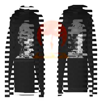 Lindos Gatos Blancos Y Negros Conushi Bajo Luna Roja Camiseta de manga larga - Regaloses