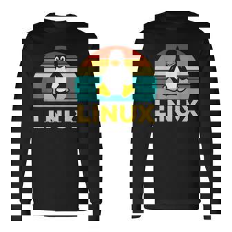 Linux レトロ ヴィンテージ ペンギン オタク ペンギン オペレーティング システム オタク 長袖Tシャツ - Kawaiitshirt